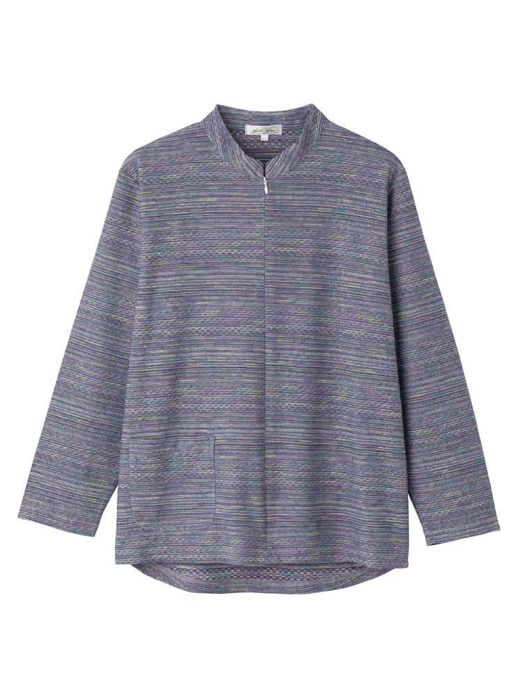 【前開き】【秋冬】ロングファスナーＴシャツ15／婦人用／レディース／高齢者／シニア／名前記入欄付／前ポケット／洗濯機OL／ギフト／プレゼント【CF】
