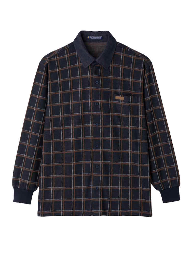 【前開き】【秋冬】起毛ワンタッチテープニットシャツ２／紳士用／メンズ／高齢者／シニア／胸ポケット／洗濯機OK／自宅で洗える／お出かけ／プレゼント／ギフト【CF】