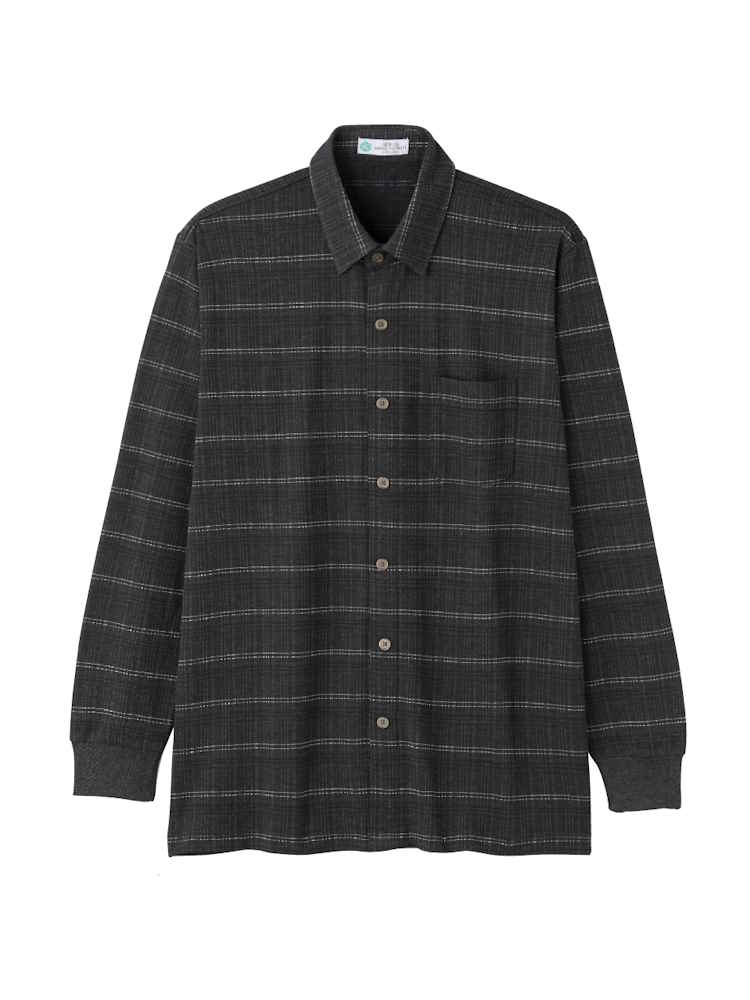 【前開き】【秋冬】裏起毛ワンタッチテープニットシャツ／紳士用／メンズ／高齢者／シニア／名前記入欄付／胸ポケット付／洗濯機OK／自宅で洗える／ギフト／プレゼント【CF】
