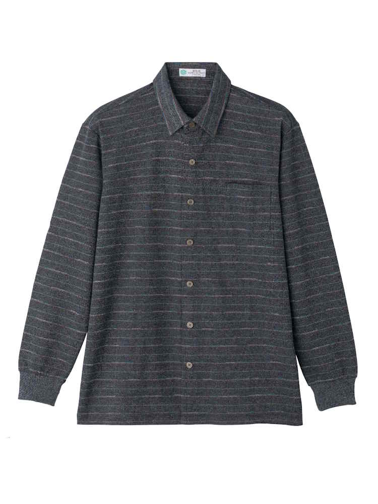 【前開き】【ストレッチ】綿混ワンタッチテープニットシャツ２／紳士用／メンズ／高齢者／シニア／胸ポケット／名前記入欄付／着やすい／脱ぎやすい／お出かけ／おしゃれ／ギフト／プレゼント【CF】