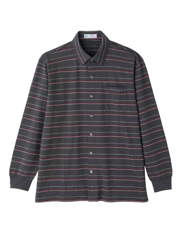 【前開き】【着やすい】綿混斜め釦ホールニットシャツ２／紳士用／メンズ／シニア／高齢者／名前記入欄付／胸ポケット／お出かけ／介護／ギフト／プレゼント【CF】