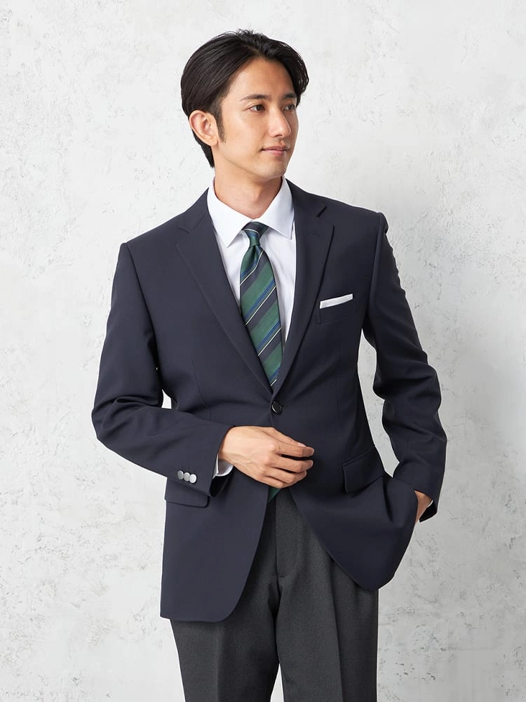 【即納】【セットアップ対応】ジャケット 2つボタン ネイビー 無地 ストレッチ メタルボタン 通年【WEB限定】